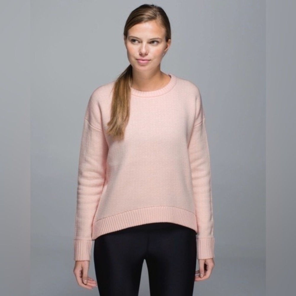 Lululemon Small Med Peach Pink Merino Blend Wool Side Zip Yogi Crew Neck Sweater